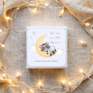 Dreamy Over the Moon Racoon Boy Baby Shower Square Sticker