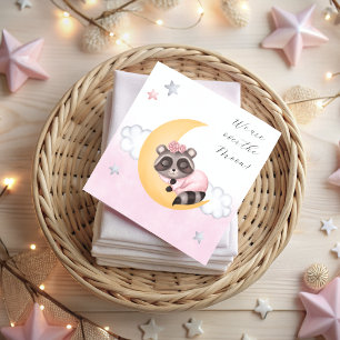 Dreamy Over the Moon Racoon Girl Baby Shower Napkin