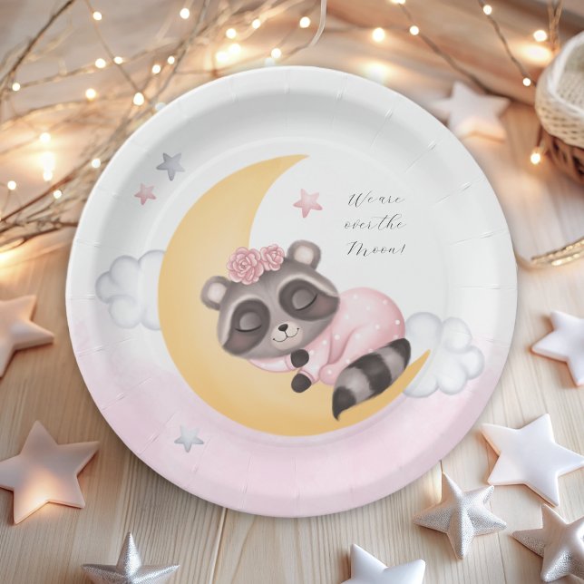 Dreamy Over the Moon Racoon Girl Baby Shower Paper Plate (Dreamy Over the Moon Baby Shower Time Capsule Poster)