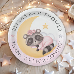 Dreamy Over the Moon Racoon Girl Baby Shower Paper Plate