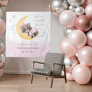 Dreamy Over the Moon Racoon Girl Baby Shower Tapestry