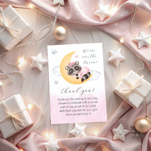 dreamy over the moon racoon girl baby shower thank you card
