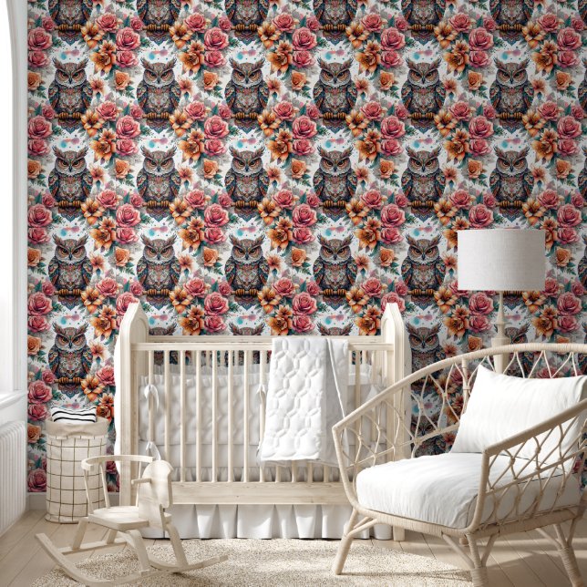 Dreamy Owl & Floral Elegance Wallpaper (Kids)