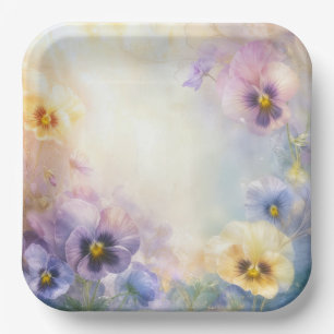 Dreamy Pansy Abstract Paper Plate