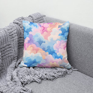 Dreamy Pastel Abstract Cloud Pattern in Watercolor Cushion