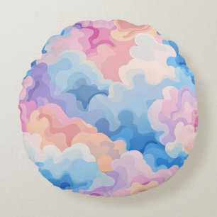 Dreamy Pastel Abstract Cloud Pattern in Watercolor Round Cushion