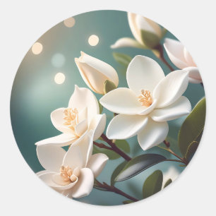 Dreamy Pastel Background with Gardenia Accents Classic Round Sticker