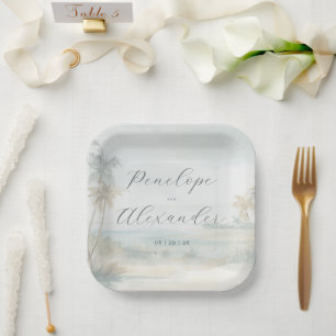 Dreamy Pastel Beach Scene Paper Plate