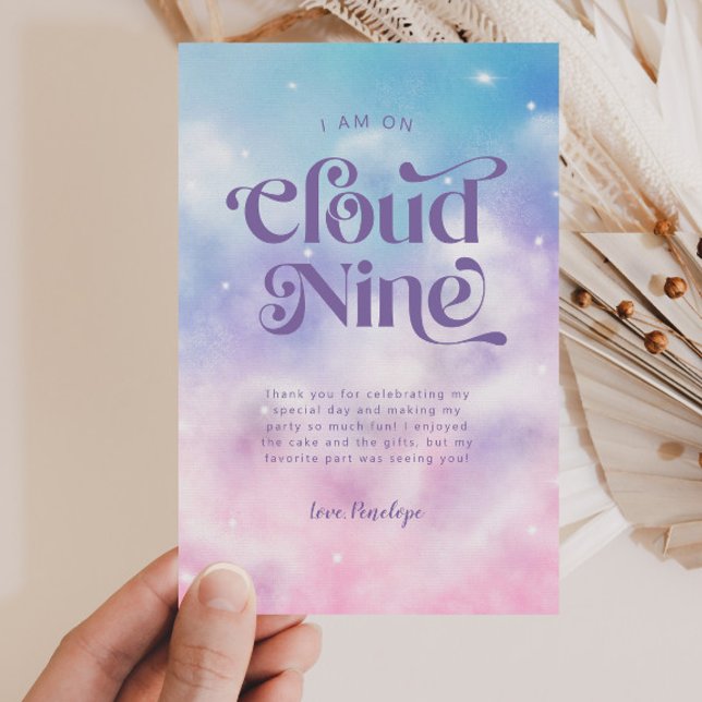 Dreamy Pastel Cloud Nine 9th Birthday Party Thank You Card (Creator Uploaded)