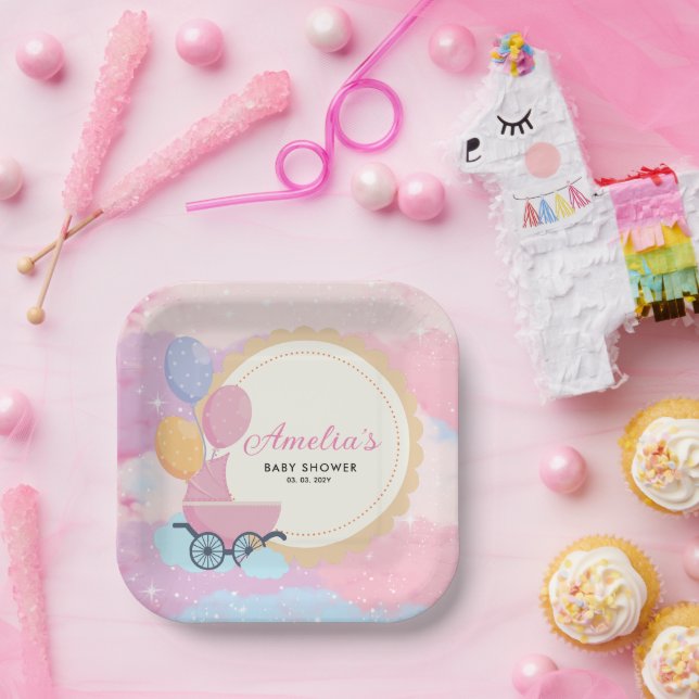 Dreamy Pastel Clouds Baby Shower  Paper Plate (Party)