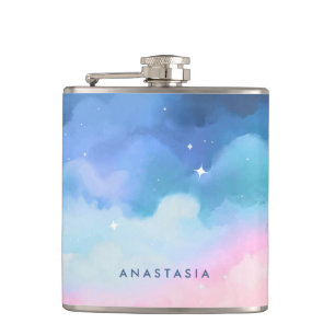 Dreamy Pastel Clouds Personalised Hip Flask