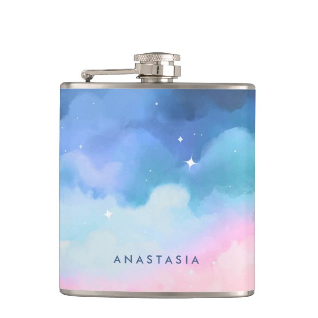 Dreamy Pastel Clouds Personalised Hip Flask (Front)