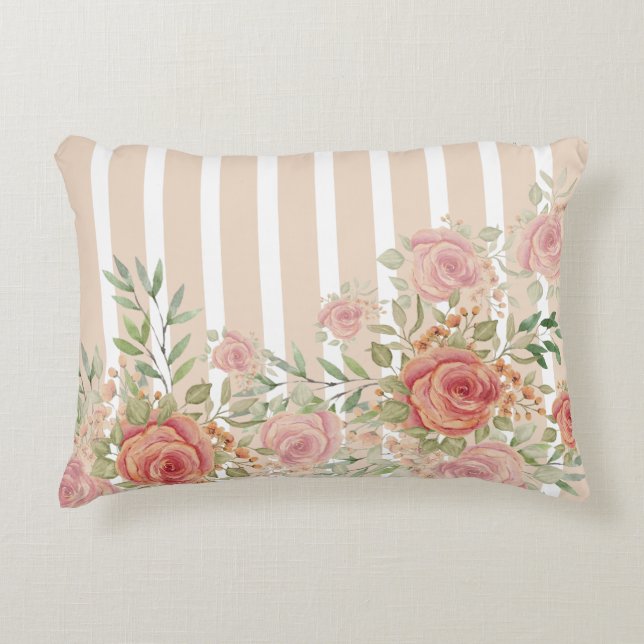 Dreamy Pastel Garden Striped Decorative Cushion (Front)