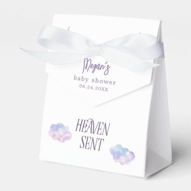 Dreamy Pastel Heaven Sent Girl Baby Shower Favour Box (Front Side)