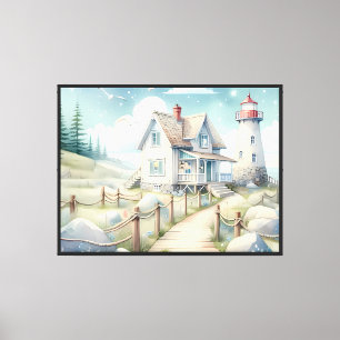 Dreamy Pastel Lighthouse by the Sea Canvas Print
