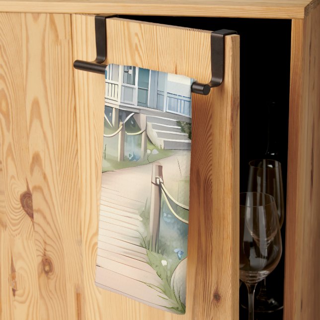 Dreamy Pastel Lighthouse by the Sea Tea Towel (Thirds Fold)