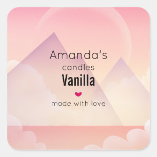 Dreamy Pastel Mountain Landscape Candle Business Square Sticker