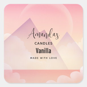 Dreamy Pastel Mountain Landscape Candle Business Square Sticker