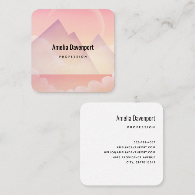 Dreamy Pastel Mountain Landscape Square Business Card (Front/Back)