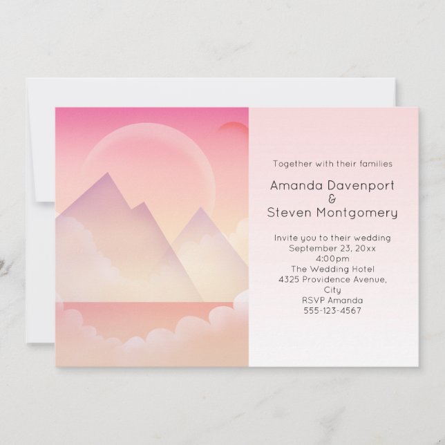 Dreamy Pastel Mountain Landscape Wedding Invitation (Front)