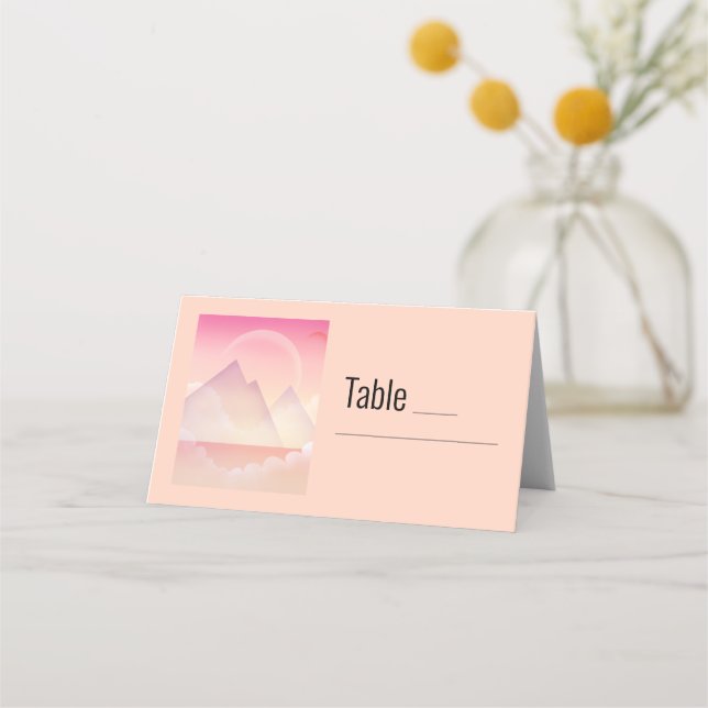 Dreamy Pastel Mountain Landscape Wedding Place Card (Front)