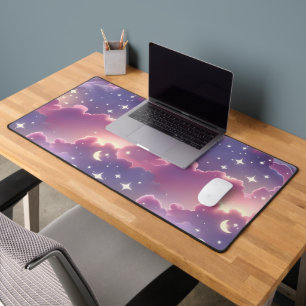 Dreamy Pastel Pink Lavender Celestial Moon Desk Mat