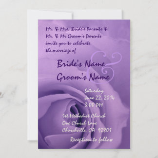 Dreamy Pastel Purple Rose Wedding Metallic Invitation