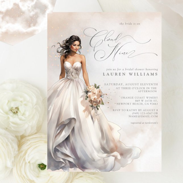 Dreamy Pastel She's On Cloud Nine Bridal Shower Invitation (Join us on Cloud Nine for her dreamy bridal shower!)