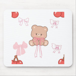 Dreamy Pastel Teddy Bear Pink Bow Coquette Aesthet Mouse Pad
