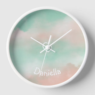Dreamy Pastel Turquoise and Pink Sky Clock