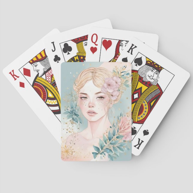 Dreamy Pastel Wall Art Woman Playing Cards (Back)