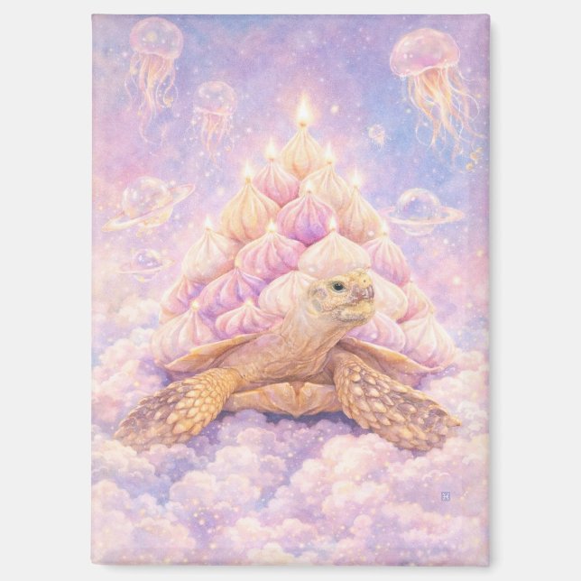 Dreamy Pastel Zefir Birthday turtle in clouds  Magnet (Front)