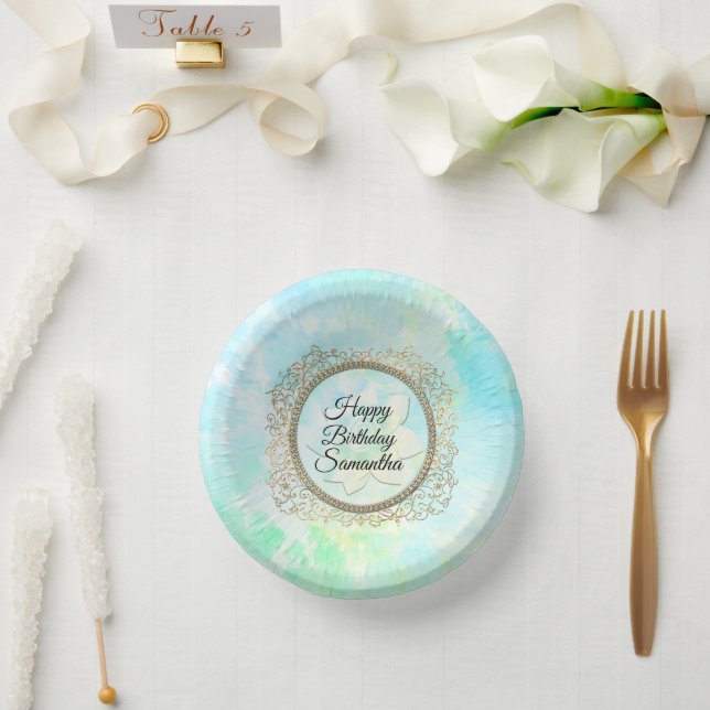 Dreamy Pastels Lotus Flower Personalised Birthday Paper Plate (Wedding)