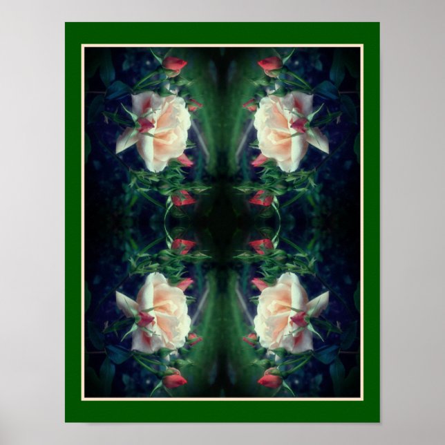 Dreamy Peach Rose And Buds Abstract Poster (Front)