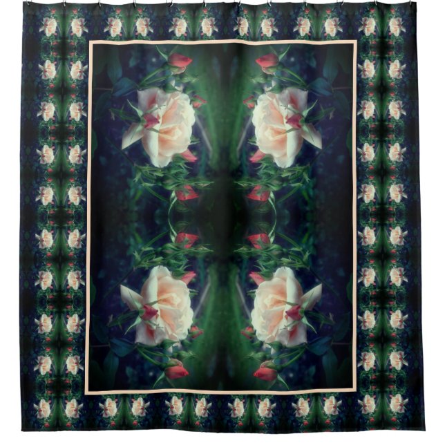 Dreamy Peach Rose And Buds Abstract Shower Curtain (Front)