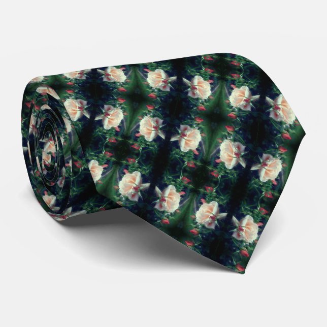 Dreamy Peach Rose And Buds Abstract Tie (Rolled)