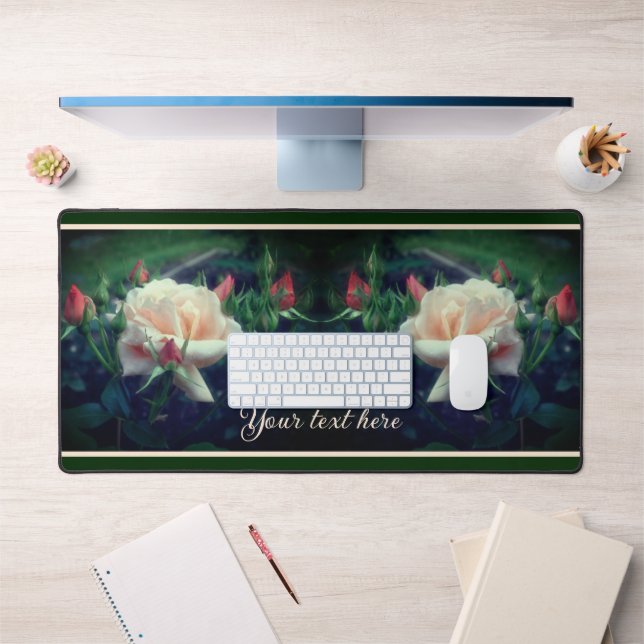 Dreamy Peach Rose And Buds Personalised Desk Mat (Office 1)