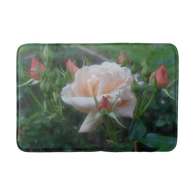 Dreamy Peach Rose And Rosebuds Flower  Bath Mat (Front)