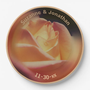 Dreamy Peach Rose Personalised Wedding Bridal Paper Plate