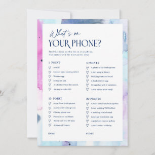 Dreamy Phone Contents Bridal Shower Game Card