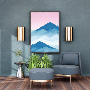 Dreamy Pink and Blue Mountainscape Painting Photo Print