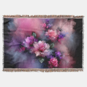 Dreamy Pink and Purple Roses Watercolor Throw Blanket