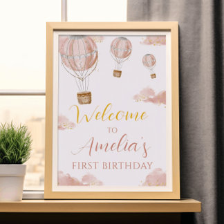 Dreamy Pink Balloon First Birthday Girl Glitter Poster