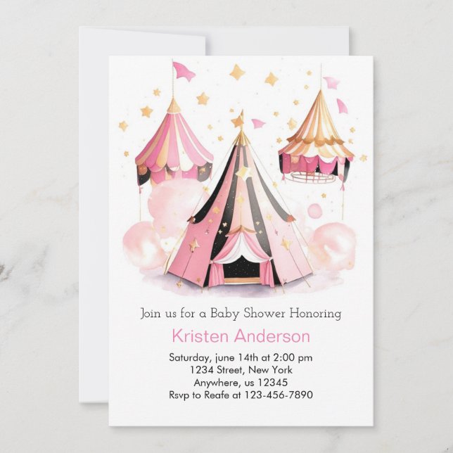 Dreamy Pink Big Top Circus Girl Baby Shower Invitation (Front)