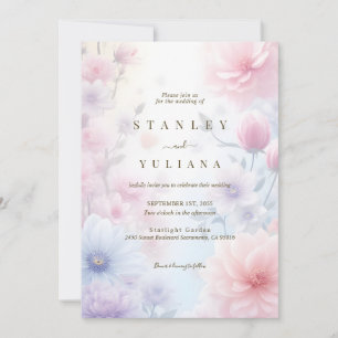 Dreamy Pink Blue Watercolor Fantasy Floral Fine Invitation