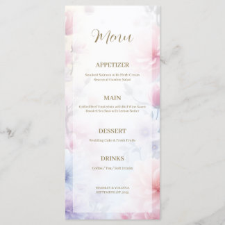 Dreamy Pink Blue Watercolor Fantasy Floral Fine Menu