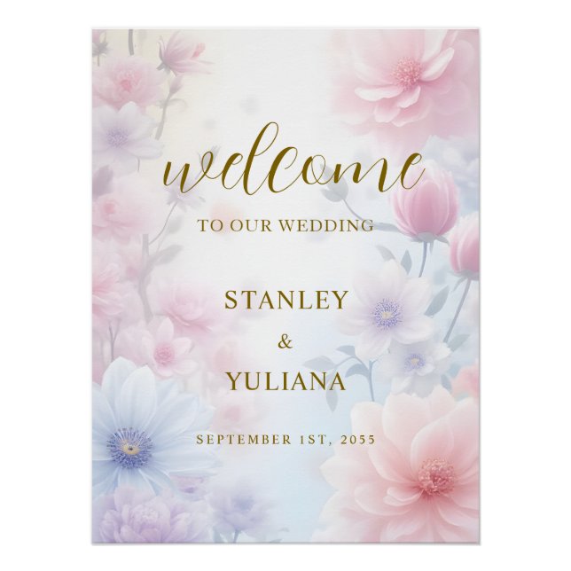 Dreamy Pink Blue Watercolor Fantasy Floral Fine Poster (Front)