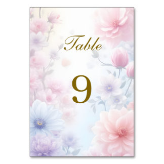 Dreamy Pink Blue Watercolor Fantasy Floral Fine Table Number