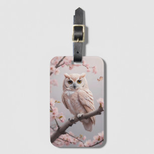 Dreamy Pink Cherry Blossoms Owl Luggage Tag