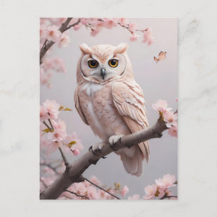 Dreamy Pink Cherry Blossoms Owl Postcard